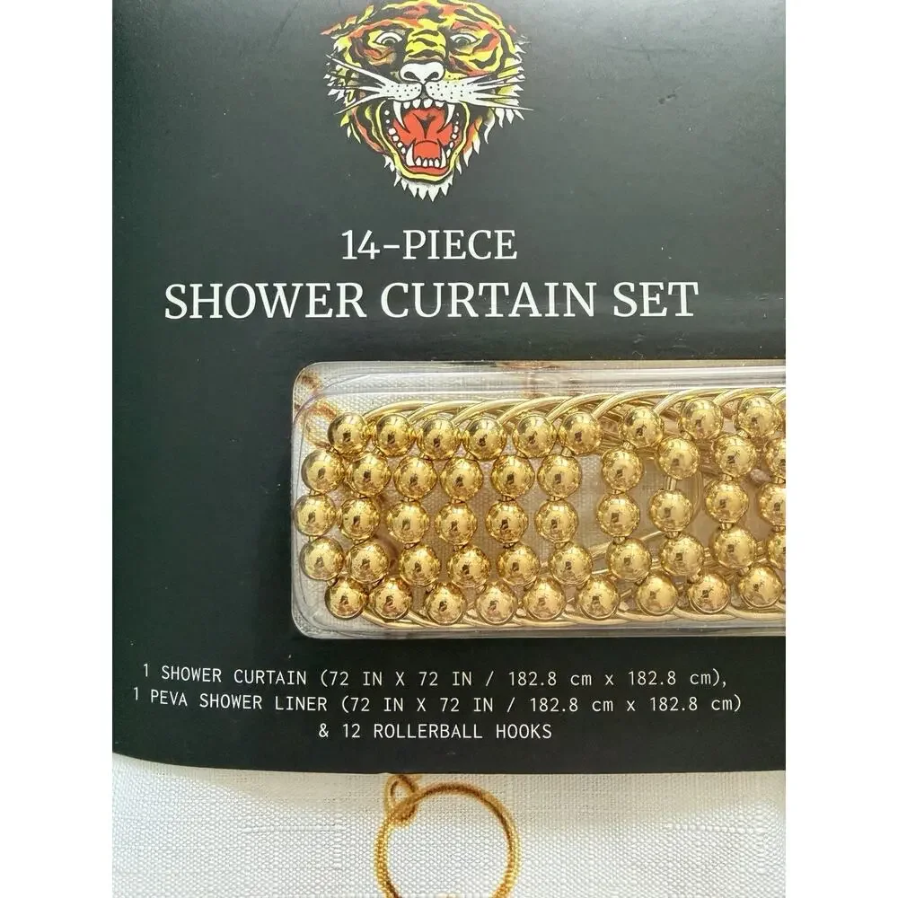 Ed Hardy Bathroom Shower Curtain Set Black Skull & Heart Tattoo Print Artwork